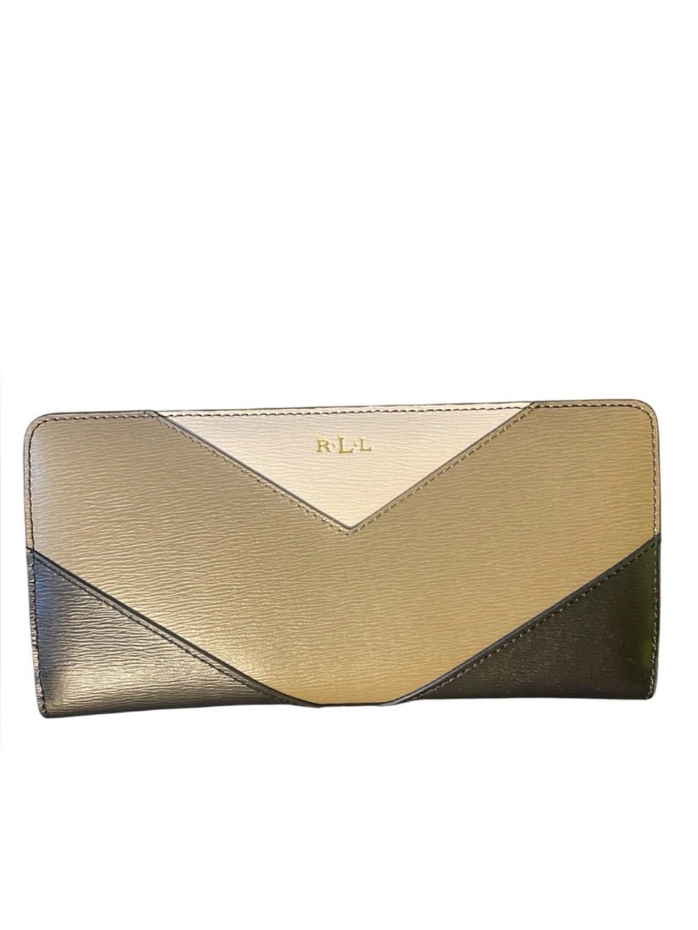 NWOT RARE Lauren Ralph Lauren Newbury Beige Olive Black Leather Wallet